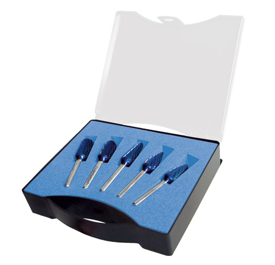 HM-Frässtift-Set 6 mm Schaft, Durchmesser: 10 mm, Universalverzahnung, Stahl allgemein, BlueTec-Beschichtung